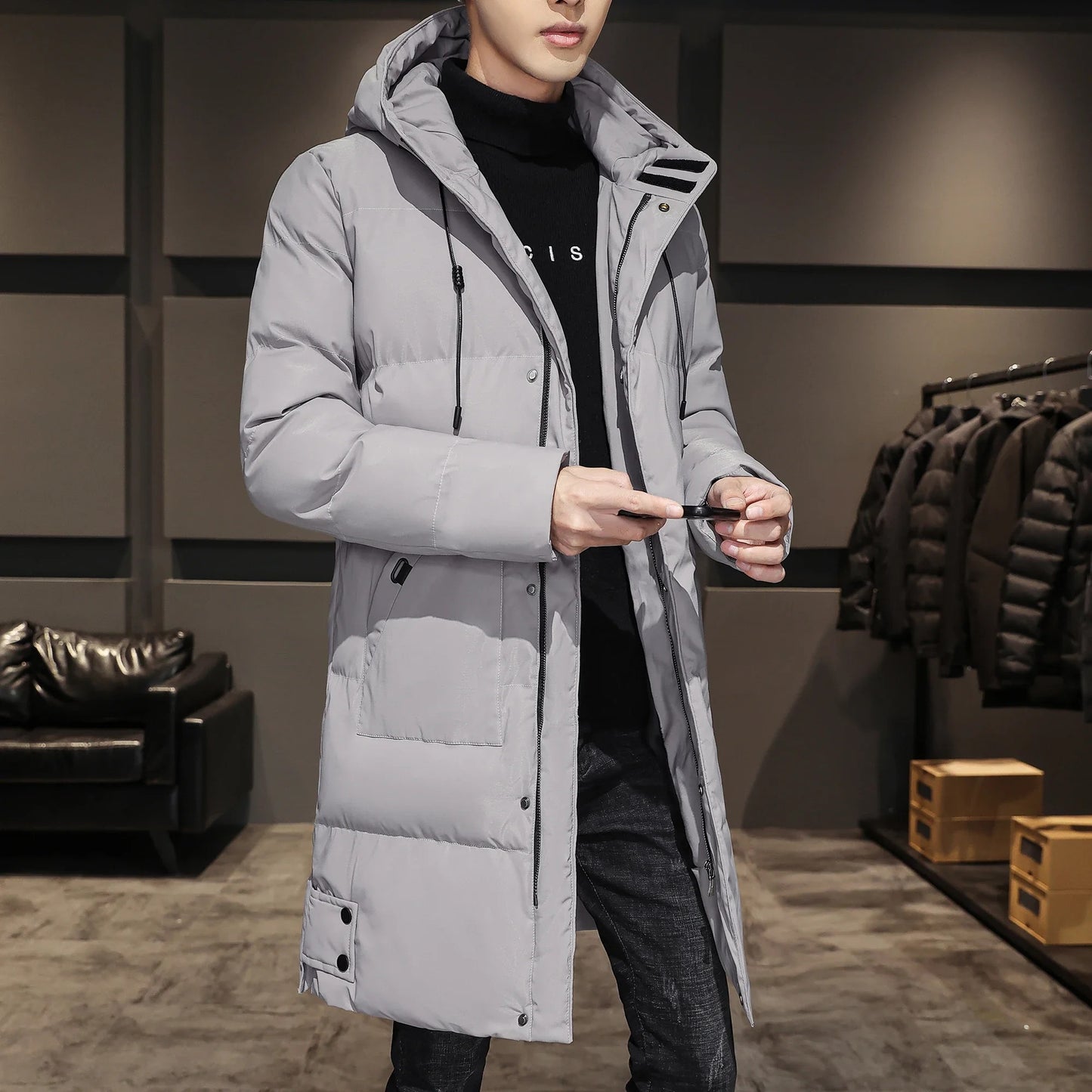 Casaco comprido de inverno elegante