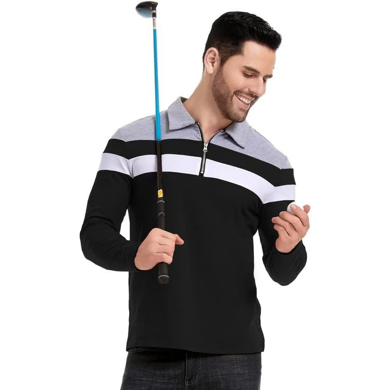 Camisola elegante com fecho de correr às riscas