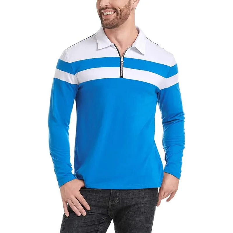 Camisola elegante com fecho de correr às riscas