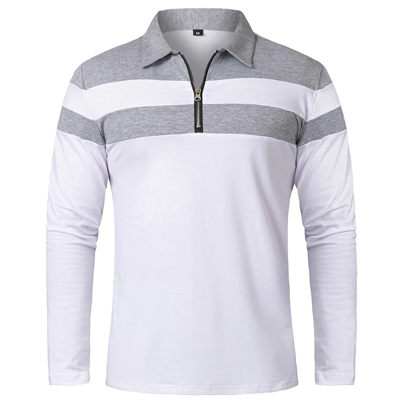 Camisola elegante com fecho de correr às riscas