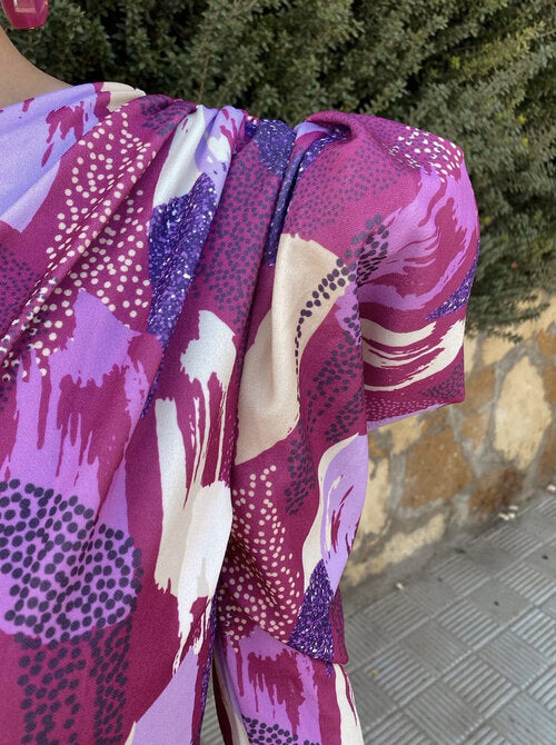 Elle - Vestido midi puff roxo de um ombro só