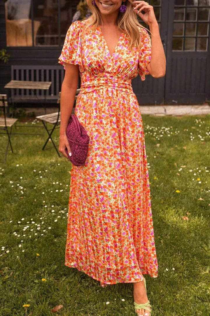 Vestido maxi elegante com decote em V