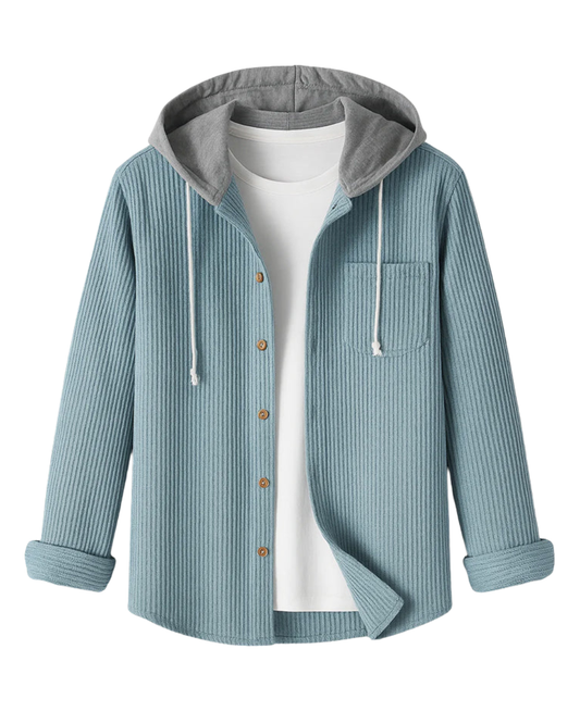 Camisa de bombazina com capuz e botões