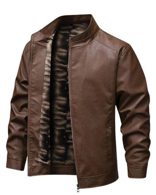 Casaco de couro vintage forrado a lã