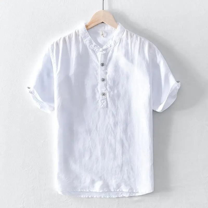 Camisa de manga curta em linho de algodão