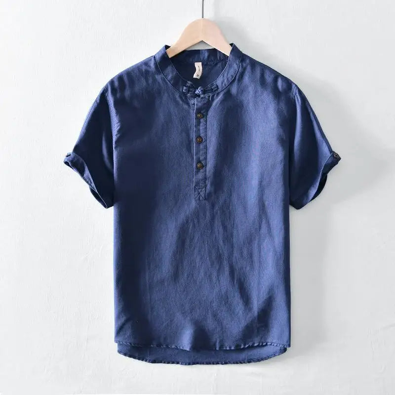Camisa de manga curta em linho de algodão