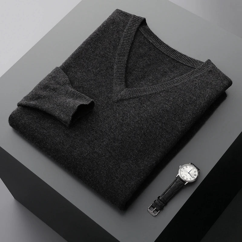 Camisola de lã com decote em V